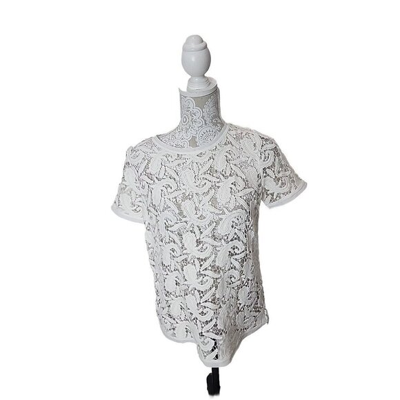 LOFT Paisley Open Knit Crochet Lace Top Shirt Cover Up White Size  Small - Picture 1 of 7